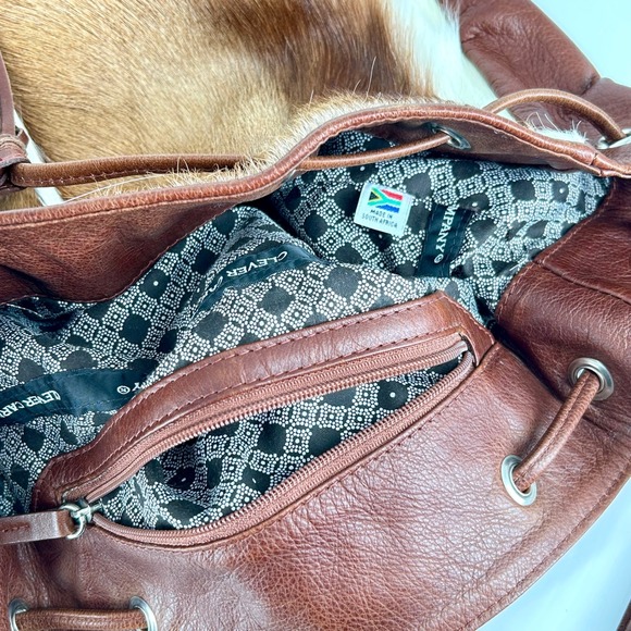 Genuine Cowhide Leather Fur Drawstring Bag Springbok Clever Carriage Co $399 - Picture 7 of 7
